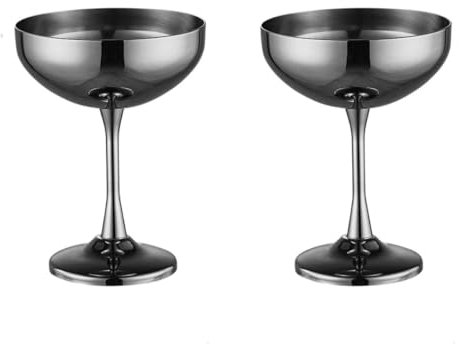 HOTENEAIRE Stainless Steel Martini Glasses, 8 Oz Unbreakable Cocktail Glasses for Margarita Manhattan Champagne,18/8 Mirror Polished Finish Ice Cream Cup Margarita Glass 270ml (Black)