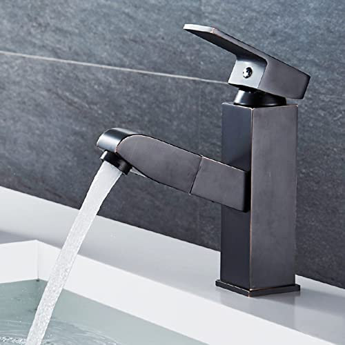 SnamicE Rubinetti da Cucina Miscelatore con doccetta Estraibile Miscelatore per lavabo Rubinetto da Cucina Rubinetti per Bagno Rubinetto per lavandino del Bagno Monoblocco Monoco,Black Retro-Lower