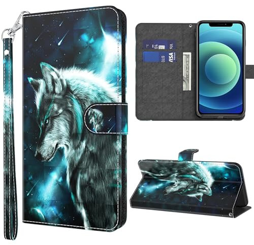 GLANDOTU Handyhülle für Xiaomi Redmi 14C/ 14 C Hülle, Kartensteckplätzen Muster Flip Motive Wallet Lederhülle Tasche Case Schutzhülle Kompatibel mit Xiaomi Poco C75 Hülle - Wolf