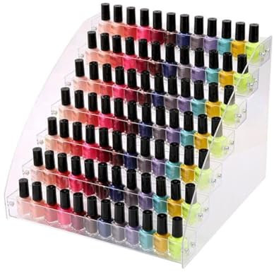 Advancethy Nail Polish Display Rack Stand Makeup Organizer Multifunctional Multi-layer 7 Tiers Acrylic Nail Polish Cosmetics Varnish Storage Display Holder for Nail Polish Earrings Necklaces Rings