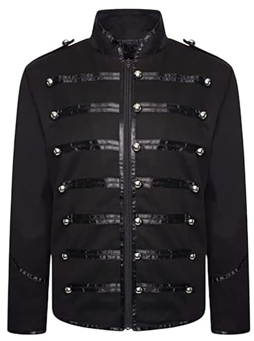 CheJooe Men's Military Marching Band Jacket, Men's Drummer Music Festival Parade Jacket Festivals Halloween Themed Parties Goth Punk Coat Cosplay Costumes(Black,Large)