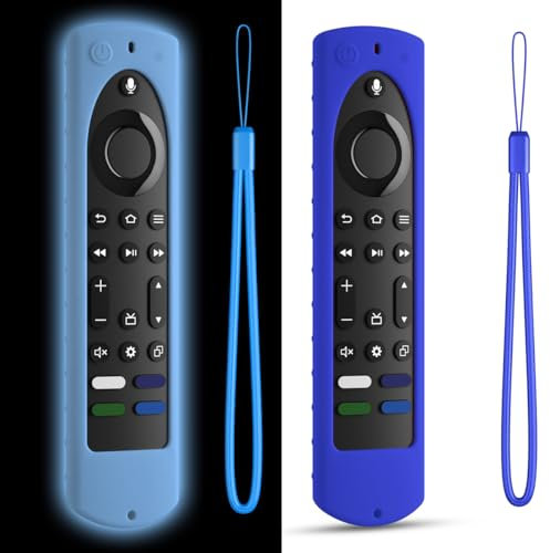 6.4 Inch Silicone Cover Compatible with Fire TV Stick 4K Max 2nd gen 2023 Remote Control Case, Toshiba/Insignia Smart TV Remote Silicone Case Cover Anti-Slip Sleeve with Lanyard (Glowblue+Blue)