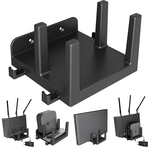 sciuU Wandhalterung für Router, TV-Boxen, Modems, Netzwerkswitches – Halter Wandregal für 2 Geräte < 3,9cm / 4,3cm Dicke - Kompatibel mit Apple TV, Xiaomi Mi Box, Roku, TP-Link, ASUS, Sky Q Mini