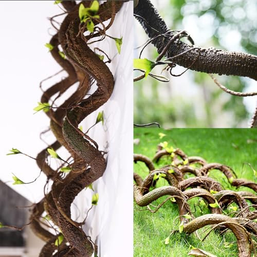 63in Pliable épais Branches d'arbre Artificiel Faux Tronc de Bois Branches vignes Mousse Plantes Guirlande Feuilles Vertes pour Mur Suspendu Reptile Escalade Halloween extérieur Arc Jardin décoration