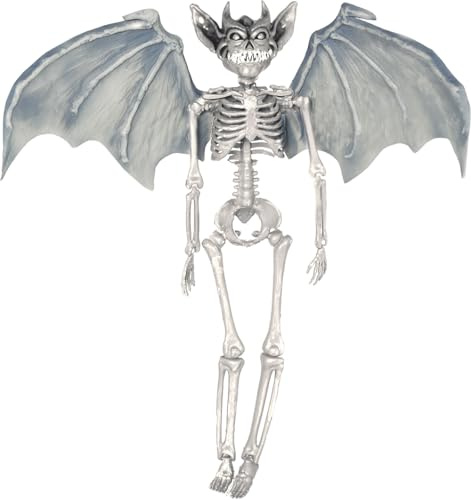 FIESTAS GUIRCA | Vampir Skelett mit Flügeln Hängedekoration (40 cm) - Gruselige Halloween Dekoration zum Aufhängen für Partys oder im Spukhaus - Horror Vampir Skelett Hängefigur- Grau