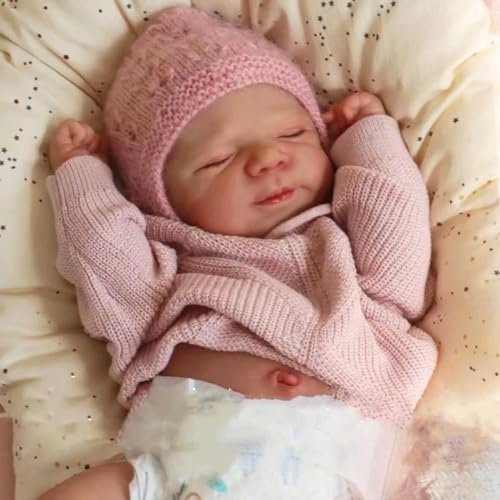 Anano Reborn Baby Mädchen Vollsilikon Lebensecht Babypuppen Wie Echte Baby Puppen 45cm Reborn Toddler Silikonpuppe Ultra-realistische Weiches Waschbar (Silikonbody Rosa Shirt mit Hut)