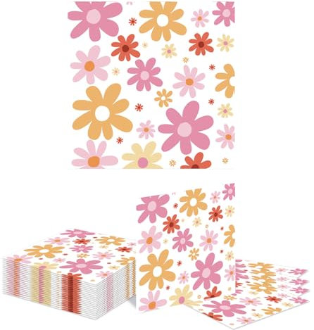 Kotkiddy 20 Stück Kornblume Papier Servietten Boho Party Servietten Baby Dusche Blumen Servietten Hochzeit Dessert Servietten Dekorative Restaurant Servietten