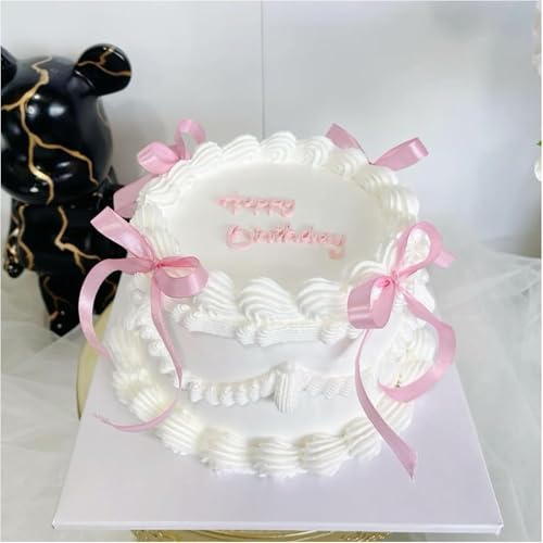 TELAIN Cake Topper Geburtstag 20 Stück Pinke Schleife Tortendeko, Elegante Kuchendeko für Geburtstag und Party