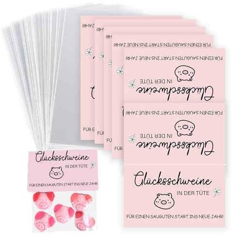 MKISHINE Glücksschweine Silvester Tütenklappe, 20 Stück, Geschenkverpackung für Süßigkeiten, Rosa Design mit Schweinemotiv