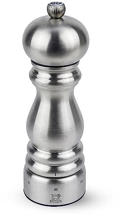 PEUGEOT - Salzmühle Paris Chef u‘Select 18 cm - 6 voreingestellte Mahlgrade - Innovatives Zirlion-Mahlwerk für pulverfeines Salz - Aus Edelstahl - Französisches Know-how - Farbton Edelstahl