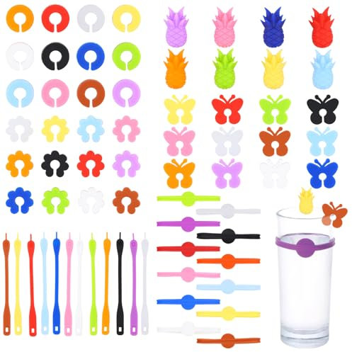 68 PCS Wine Glass Marker, Reusable Drink Markers, Silicone Wine Glass Markers for Glasses Cup, Beer Bottle, Mug, Cocktail Glasses, Drink Labels for for Halloween and Christmas Parties, 6 Styles