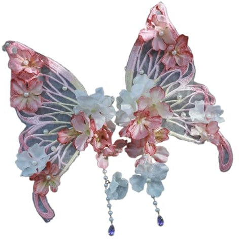 Handgefertigte Seidenblume Schmetterling Haarclip Elegantes Han Kostüm Haar Barrettes Mit Fransenblume Für Bühnenkostüm