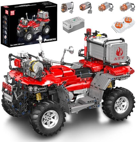 Mould King 23003 Technik ATV Feuerwehr-Motorrad Bausatz mit Fernsteuerungsfunktion und elektrischen Komponenten MOC Feuerwehrfahrzeug-Modell Technologie Klemmbausteine Bausatz (2100+Teile)