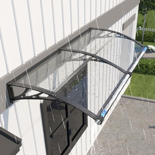 Marquesina Exterior Lluvia 200x80cm Resistente a UV Toldo para Puertas | Con canal de drenaje, resistente a lluvia, viento y nieve, bloquea los rayos UV y el calor, policarbonato de 5 mm/soporte ABS