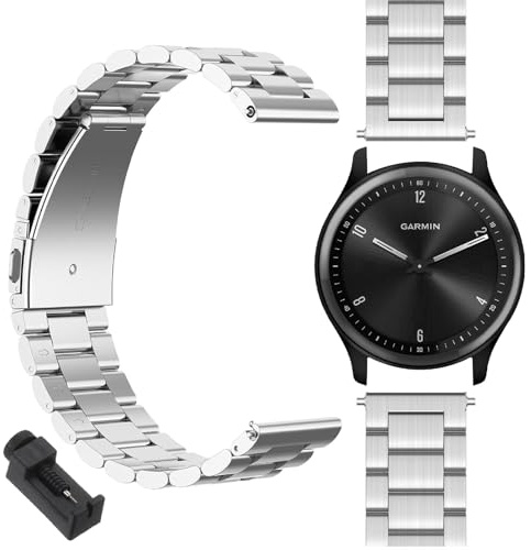 GIOPUEY Cinturini Compatibile con Garmin Vivomove Sport, Acciaio inossidabile Cinturino [Resistente All'usura] - silver