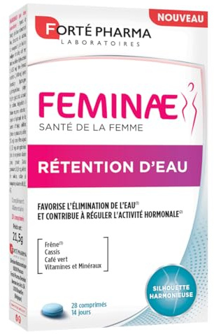 Forté Pharma - Feminae Rétention d'Eau - Complement alimentaire draineur, Silhouette harmonieuse, Aide minceur - Frêne, Cassis, Café, Manganèse, Sélénium, Vitamine B2-28 comprimés, 2/jour