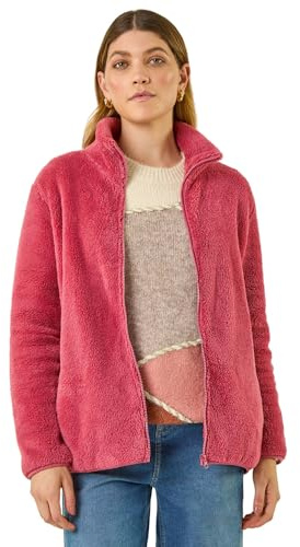 Roman Originals Soft Sherpa Fleece Jacket for Women UK - Ladies Autumn Everyday Winter Holiday Pull-On Comfy Soft Vacation Work Teddy Coat - Rose - Size M