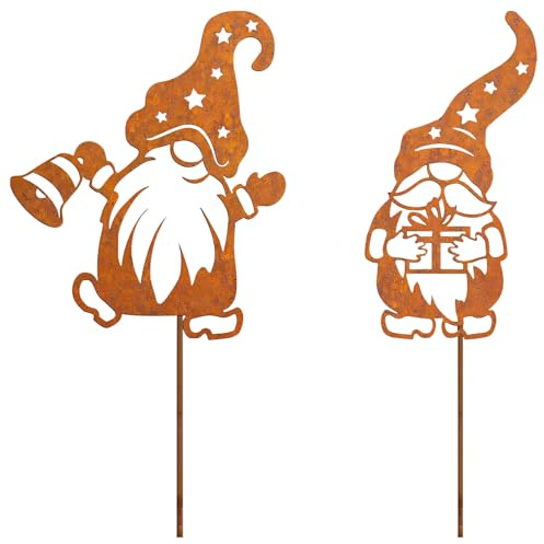 Talleros Gartenstecker Rost Deko Weihnachten Weihnachtsstecker Weihnachtsdeko Outdoor Metall Gartendeko für Draußen Roststecker Weihnachtsdeko Aussen Garten Deko Advent Winterdeko (2er Wichtel)
