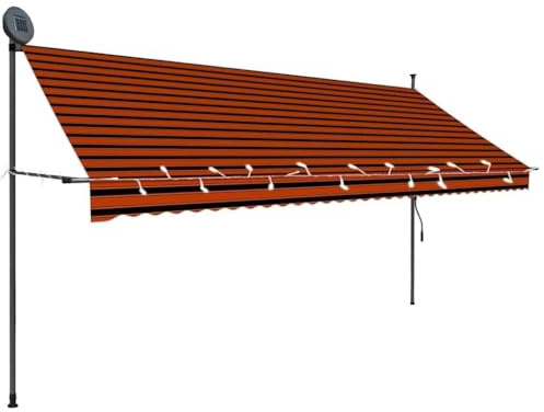 Manuelle Markise, einziehbar, wasserdicht, mit LED-Licht, für Terrasse, Balkon, Garten, robuster Stahlrahmen und PU-Beschichtung, Markise aus Polyester, höhenverstellbar