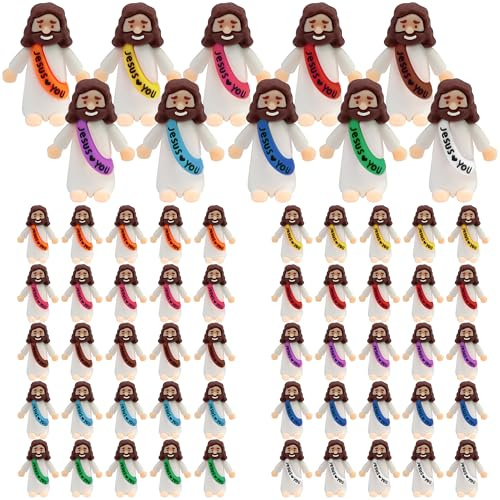 VVJIJILLY 50pcs Mini Jesus Figures Set, Baby Jesus Figurines Mini Figures | Jesus Loves You Religious Jesus Cute Doll to Hide and Seek Church Favors for Sunday School Baptism Activities Party Supplies