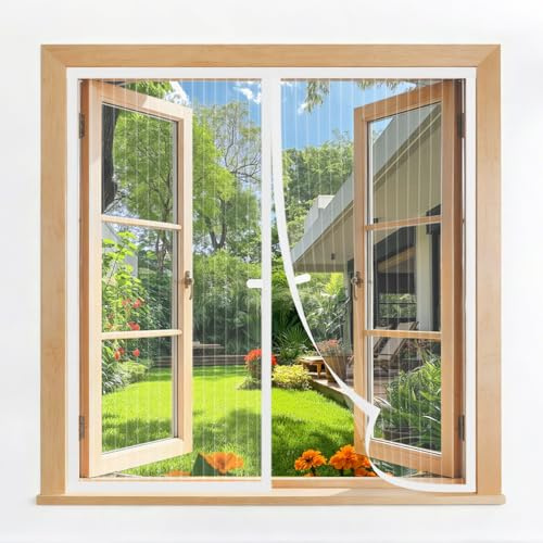 Zanzariera Magnetica per Finestra 80x120cm Bianca – Tenda Antizanzare, Chiusura Automatica, Rete Fine Anti Insetti, Facile Installazione, per Balcone, Soggiorno, Terrazza