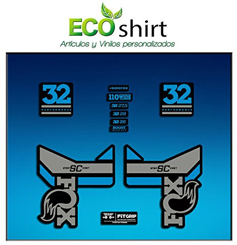 Ecoshirt Aufkleber Fork Fox 32 SC Performance 2017 AM83 Aufkleber Decals Autocollants Adesivi Forcela Gabel Fourche, grau blau