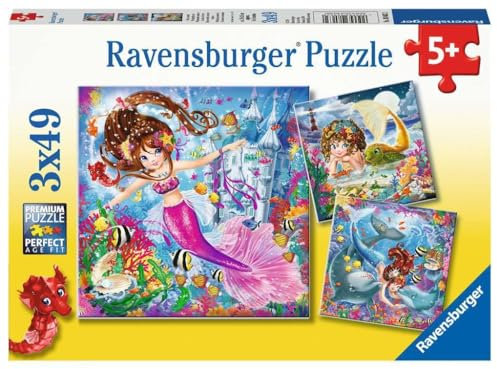 Ravensburger Kinderpuzzle - 08063 Bezaubernde Meerjungfrauen - Puzzle für Kinder ab 5 Jahren, mit 3x49 Teilen