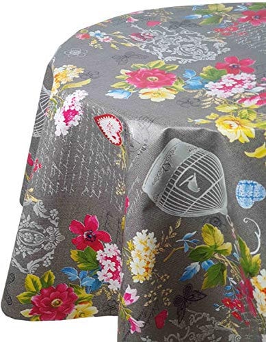 Wachstuchtischdecke Wachstuch Tischdecke Gartentischdecke Rund Oval Paradies Vogel Anthrazit Rund ca. 140 cm abwaschbare Wachstischdecke