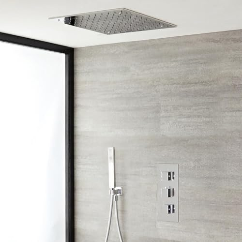 MILANO Thermostatic Mixer Valve Ceiling Mounted Shower Head Handset Chrome
