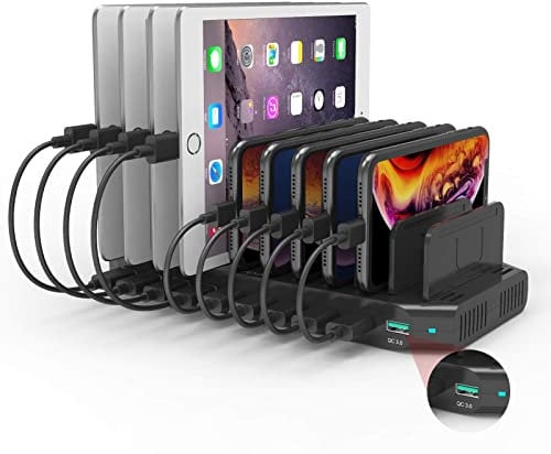 Alxum 60W Multi USB Ladestation 10 Ports mit QC 3.0 Ladestation Mehrere Geräte Schnelles für Mobiltelefon, Tablet, Schwarz