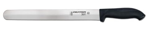 Dexter-Russell 36010 12 Slicer Knife, 360 Series, High-Carbon Stainless Steel Blade, Scalloped Edge for Meat, Bread, and Vegetables, Slip-Resistant Black Handle, Made in USA