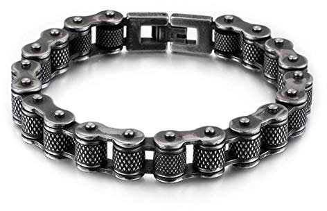 WANGLXTC Mode Titan Stahl Armband, Herren Fahrradkette Armbänder, Handgelenk poliert Panzerkette Kettenarmband Biker Exquisit, Black
