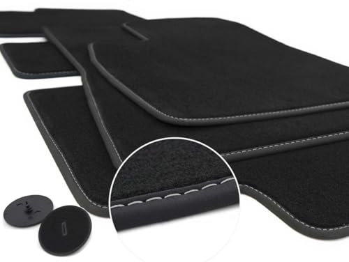 Fußmatten passgenau für Tesla Model 3 Premium Velours Matten (Ziernaht Silber) Automatten Set Autoteppich Schwarz Innenraum Tuning