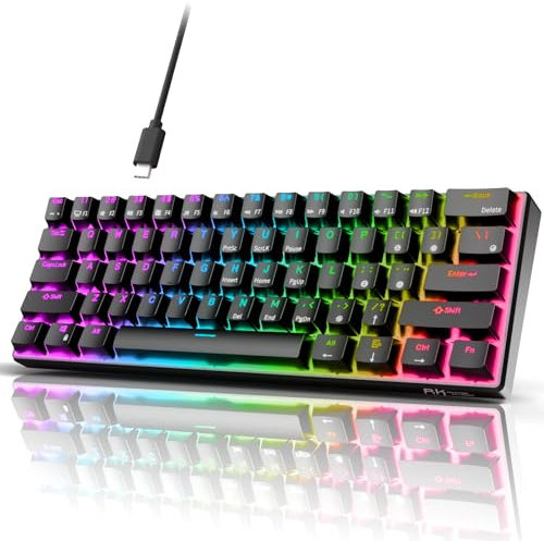 RK ROYAL KLUDGE RK61 QMK/VIA Custom 60% Mechanical Keyboard, Wired Gaming Keyboard Programmable 61 Keys RGB Backlit Ultra-Compact Hot-Swappable US Layout(Brown Switch,Black)