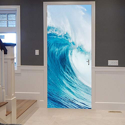 A.Monamour Türtapete Selbstklebend Türfolie Türposter 3D Ozean Wellen Seesturm Blaues Wasser Textur Natur Landschafts Kunst Vinyl Folie Türdeko Tapete Wandbild Türaufkleber Türtattoo 77 x 200 cm