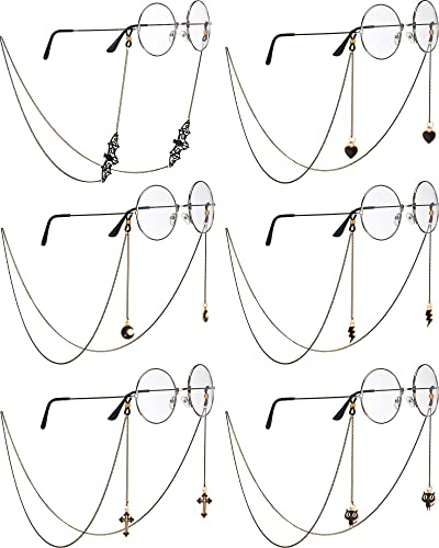 Flutesan 6 Pieces Goth Eyeglass Chains for Women Men Bulk Eyeglass Holder Chains with Pendants Gothic Glasses Strap Anti Lost Sunglasses Leash