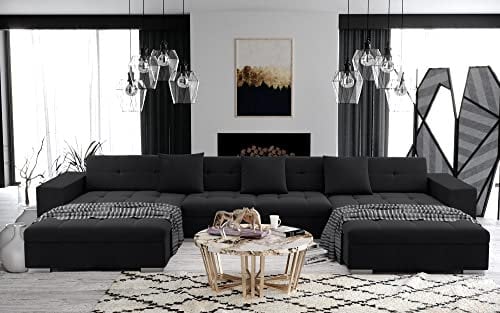 ANIXE - Canapé d'angle panoramique XXL en U - en Tissu (Black)
