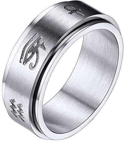 FaithHeart Edelstahl Horus Auge Spinnerring in Ringgröße 69 drehbarer Meditationsring Herrenring Damenring mit Geschenkebox Punk Davidstern Fingerring für Vatertag
