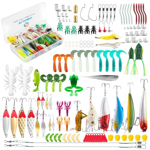 TUXIBIN 234PCS Angeln köder, Angelköder gemischt einschließlich Spinner, VIB, Höhenhaken, Einzelhaken, Drehgelenke, Zangen, Führer, etc.für Süßwasser-Salzwasser-Fischen