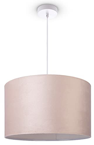 Paco Home Pendelleuchte Stehleuchte Dreibein Wohnzimmer Lampenschirm Velours Unifarben Deko Vintage Samt E27 Textilkabel, Farbe:Beige Weiß (Ø45.5 cm), Leuchtenart/Farbe:Pendelleuchte - Weiß