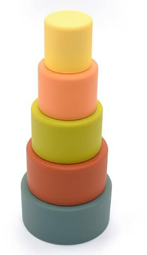 OB DESIGNS - Lernspielzeug zum Bauen von stapelbaren Lebensmittel-Silikontürmen für Babys und Kinder, Geschenkidee
