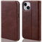 VISOUL Hülle für iPhone 14, Schutzhülle Erstklassiges Rindsleder Schützt vor Stoß Kartenfach Magnetverschluss Stand RFID TPU Etui Case Kaffee