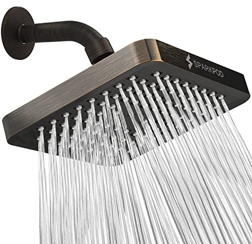 SparkPod Fixed Shower Head - High Pressure Rain - Luxury Modern Look - Easy No-Tool Installation -Perfect Adjustable Replacement for Your Bathroom Shower Heads (15 cm Square,Vintage Oil-Rubbed Bronze)