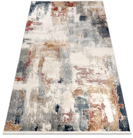 rugsx DISTIN 0144B weiß/rosa/Puder moderner Teppich für das Zimmer, Wohnzimmer, Schlafzimmer, Abstraktion, Vintage, Fransen 140x190 cm