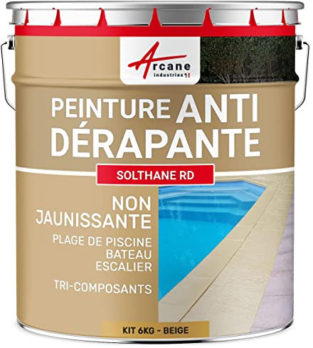ARCANE INDUSTRIES Peinture antidérapante Sol extérieur, escalier, Bateau, carrelage, béton, Bois, métal : Solthane RD - 6 kg Beige - RAL 1001