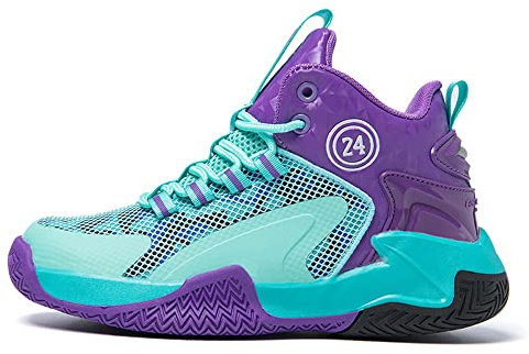 Adoff Kinder-Basketballschuhe High-Top-Dämpfung Leichte rutschfeste atmungsaktive aktive Outdoor-Sportschuhe Unisex (34,lila)