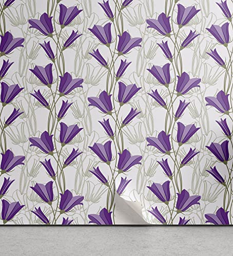 ABAKUHAUS Jugendstil abziehbare & klebbare Tapete für Zuhause, Glockenblumen Bouquet, selbstklebendes Wohnzimmer Küchenakzent, 33 cm x 250 cm, Reseda Grün Violett