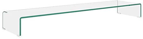 Gecheer TV Tisch Bildschirmerhöhung Monitor Glasaufsatz Aufsatz Monitorerhöhung Fernseh Podest Monitoraufsatz Erhöhung Glas Transparent 120x30x13 cm