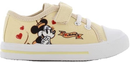 Disney Minnie Mouse Schuhe Mädchen Van 2 bis 8 Jahre, Lustige Minnie Turnschuhe mit Klettverschluss 24 EU, Niedriger Stoff Hallenschuhe für Kinder, ideal für die Schule und Freizeit, Gelb