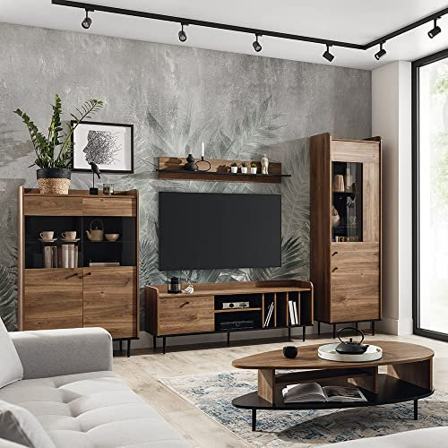 Lomadox Wohnwand Eiche Nb. im Retro Design inkl. Couchtisch, B/H/T: ca. 330/200/40 cm
